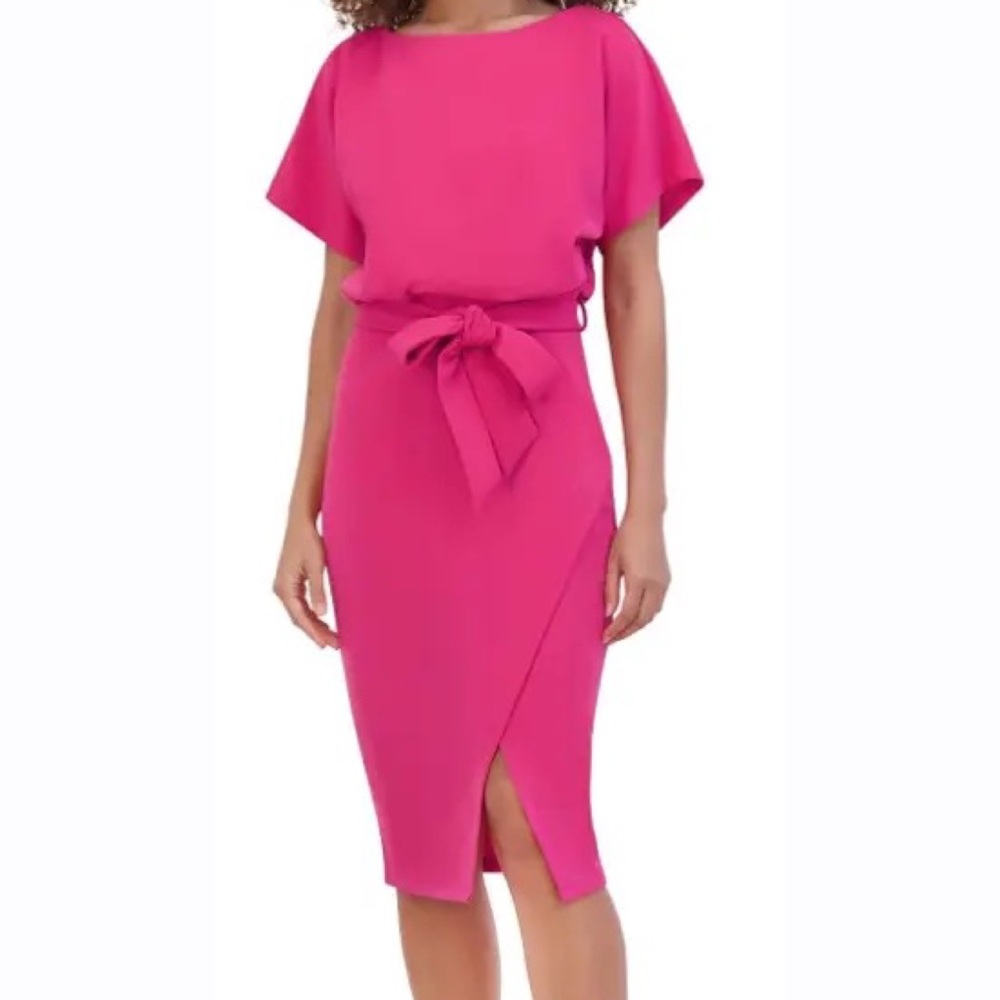 Kensie Women’s Pink Faux Wrap Dress 4 – Short Sleeve Blouson Style‎ Cocktail NEW